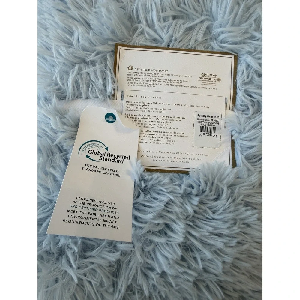 Pottery Barn Teen Recycled Super Fluffy Twin Duvet Cover & Standard Sham Blue